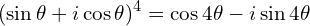 \[(\sin \theta + i \cos \theta)^4 = \cos 4\theta - i \sin 4\theta\]